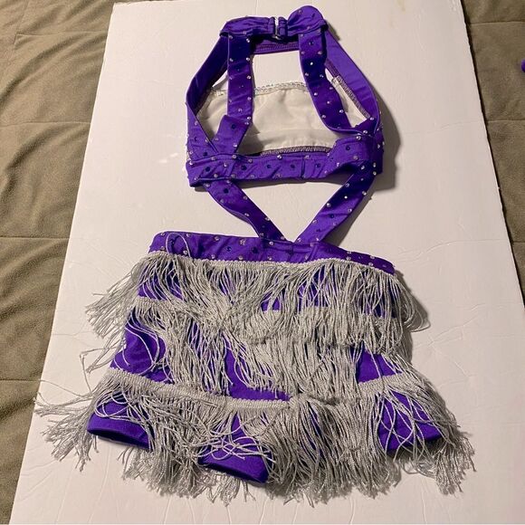 Custom Pleasers Glamorous dance costume purple sequin rhinestone fringe LC child - Picture 4 of 12